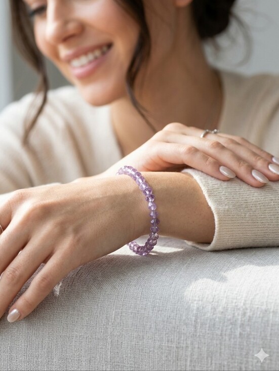 Genuine Amethyst Jewelry - Genuine Amethyst Beads Stretch Bracelet